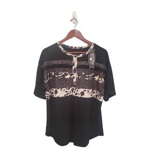 Crazy Train Leopard Print Womens Western‎ Rodeo Tee NWT Size Medium